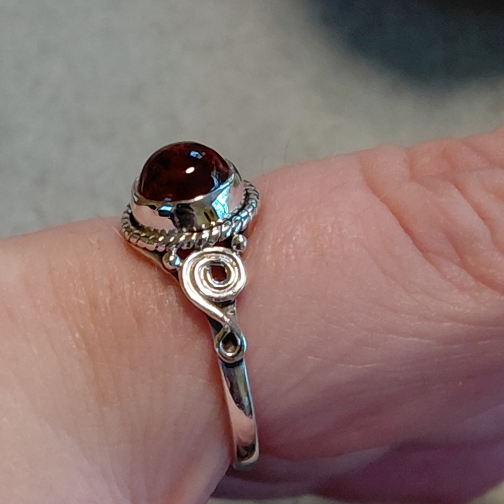 Dainty Sterling Silver Amber Ring - Picture 6 of 10